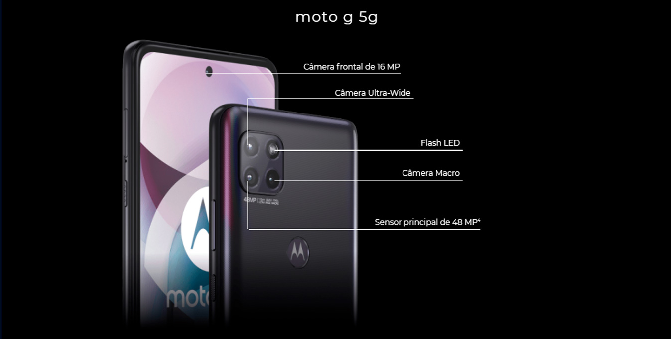Smartphone Motorola G 5G 128GB 6GB RAM Tela 6,7 Câmera Tripla Traseira 48MP + 8MP + 2MP Frontal de 16MP Bateria 5000mAh Preto